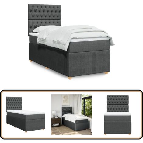 vidaXL Sommier à lattes de lit avec matelas Gris foncé 80x200 cm Tissu