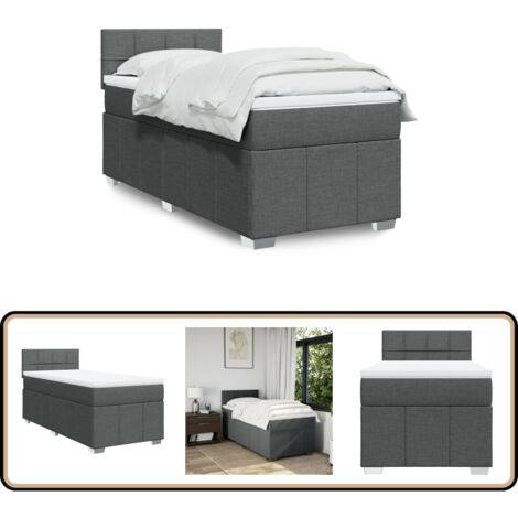 vidaXL Sommier à lattes de lit avec matelas Gris foncé 90x200 cm Tissu