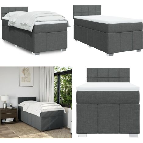vidaXL Sommier à lattes de lit avec matelas Gris foncé 90x200 cm Tissu