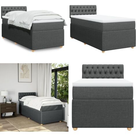 vidaXL Sommier à lattes de lit avec matelas Gris foncé 90x200 cm Tissu
