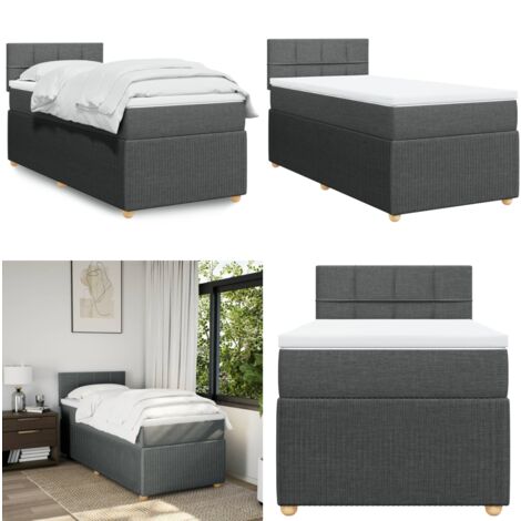 vidaXL Sommier à lattes de lit avec matelas Gris foncé 90x200 cm Tissu