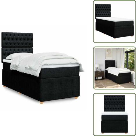 vidaXL Sommier à lattes de lit avec matelas Noir 100x200 cm Tissu