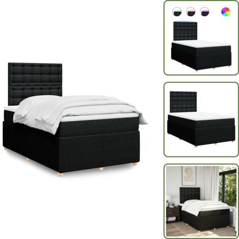 vidaXL Sommier à lattes de lit avec matelas noir 120x190 cm tissu