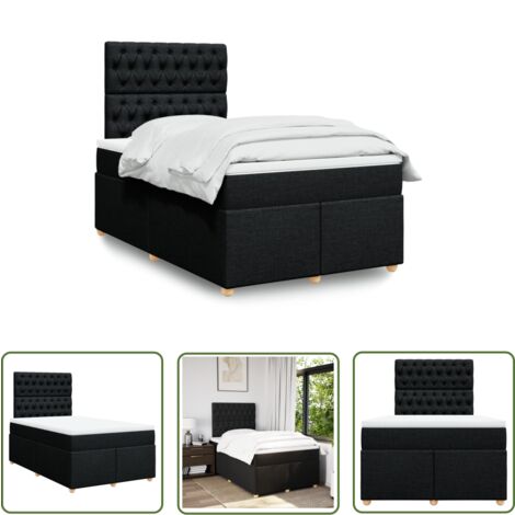 vidaXL Sommier à lattes de lit avec matelas noir 120x190 cm tissu