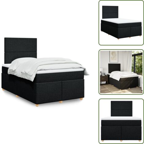 vidaXL Sommier à lattes de lit avec matelas noir 120x190 cm tissu