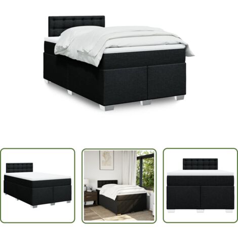 vidaXL Sommier à lattes de lit avec matelas noir 120x190 cm tissu