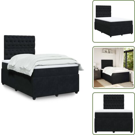 vidaXL Sommier à lattes de lit avec matelas noir 120x190 cm velours