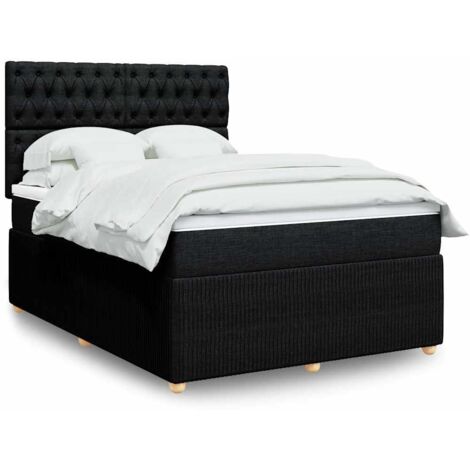vidaXL Sommier à lattes de lit avec matelas Noir 140x190 cm Tissu
