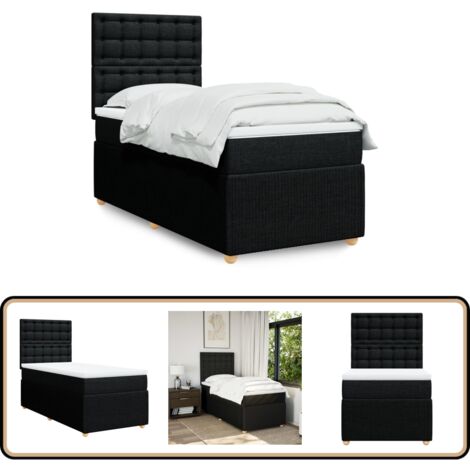 vidaXL Sommier à lattes de lit avec matelas Noir 90x200 cm Tissu
