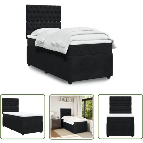 vidaXL Sommier à lattes de lit avec matelas Noir 90x200 cm Velours