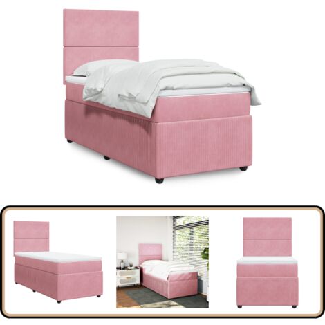 vidaXL Sommier à lattes de lit avec matelas Rose 100x200 cm Velours