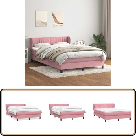 vidaXL Sommier à lattes de lit avec matelas rose 160x220 cm velours