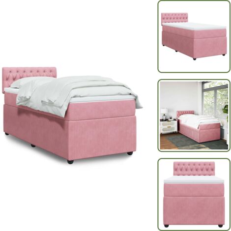 vidaXL Sommier à lattes de lit avec matelas Rose 90x190 cm Velours