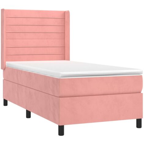 vidaXL Sommier à lattes de lit avec matelas Rose 90x190 cm Velours