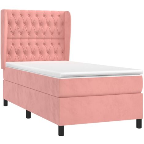 vidaXL Sommier à lattes de lit avec matelas Rose 90x190 cm Velours