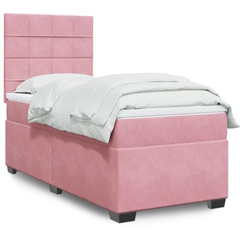 vidaXL Sommier à lattes de lit avec matelas Rose 90x190 cm Velours
