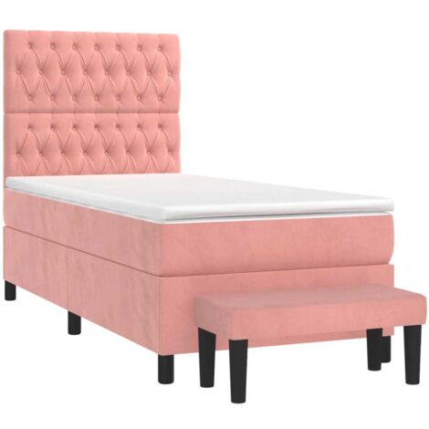 vidaXL Sommier à lattes de lit avec matelas Rose 90x190 cm Velours
