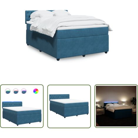 vidaXL Sommier à lattes de lit et matelas bleu 140x190 cm velours