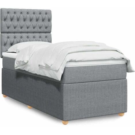 vidaXL Sommier à lattes de lit et matelas Gris clair 90x190 cm Tissu