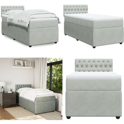 vidaXL Sommier à lattes de lit et matelas Gris clair 90x190 cm Velours