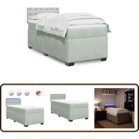 vidaXL Sommier à lattes de lit et matelas Gris clair 90x200 cm Velours