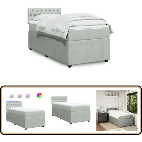 vidaXL Sommier à lattes de lit et matelas Gris clair 90x200 cm Velours