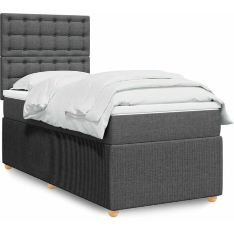 vidaXL Sommier à lattes de lit et matelas Gris foncé 90x190 cm Tissu