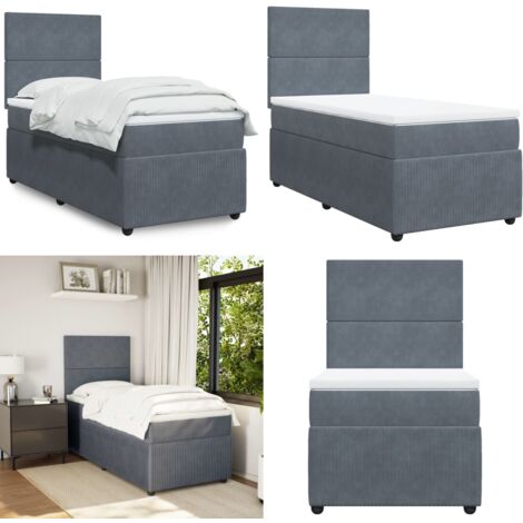 vidaXL Sommier à lattes de lit et matelas Gris foncé 90x200 cm Velours