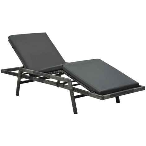 vidaXL Sonnenliege mit Auflage Poly Rattan Grau