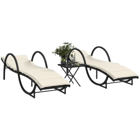 vidaXL Sonnenliegen 2 Stk. mit Tisch Schwarz Poly Rattan