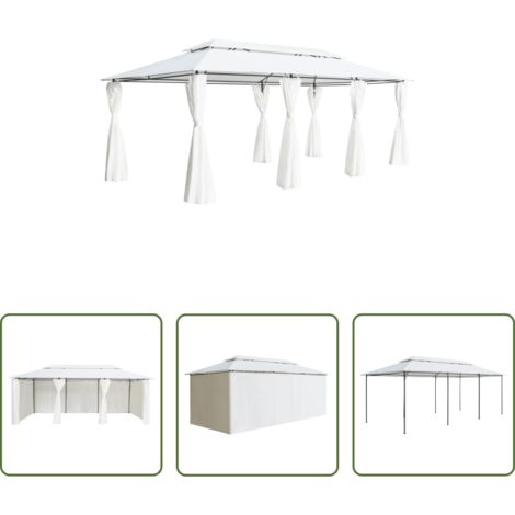 vidaXL Sonnenschutz - Pavillon mit Vorhängen 600x298x270 cm Weiß 180g/m²