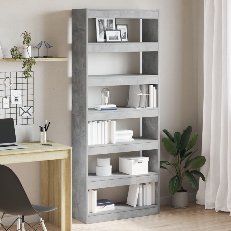 Vidaxl - Bücherregal Mit Regal Betongrau 80 X 30 X 198 Cm Holzwerkstoff