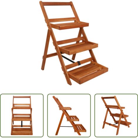vidaXL Soporte de 3 niveles -  Soporte para plantas de 3 niveles madera de acacia 50x63x80 cm