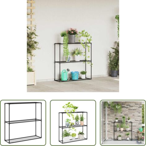 vidaXL Soporte de acero -  Soporte para plantas de 3 niveles Negro 100 x 32 x 102 cm Acero