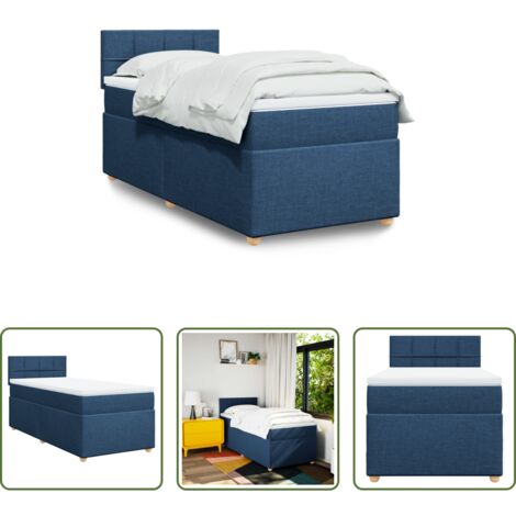 vidaXL Soporte de cama -  Cama box spring con colchón tela azul 90x200 cm