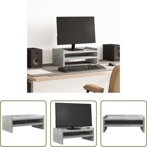 vidaXL Soporte de madera -  Soporte de pantalla madera ingeniería gris hormigón 42x24x16 cm