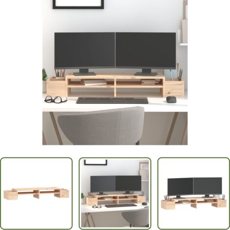 vidaXL Soporte de monitor de pino -  Soporte para monitor madera maciza de pino 100x27,5x15 cm