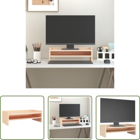 vidaXL Soporte de monitor de pino -  Soporte para monitor madera maciza de pino 50x24x16 cm
