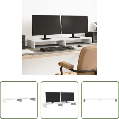 vidaXL Soporte de monitor doble -  Soporte de pantalla madera ingeniería blanco 100x27x10 cm