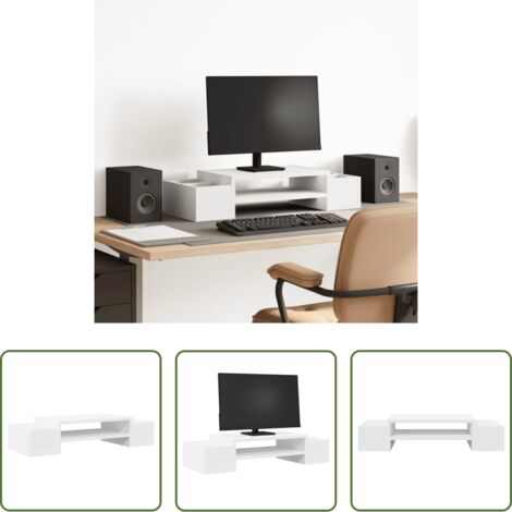 vidaXL Soporte de monitor -  Soporte de pantalla con almacenaje madera blanco 70x27x15 cm
