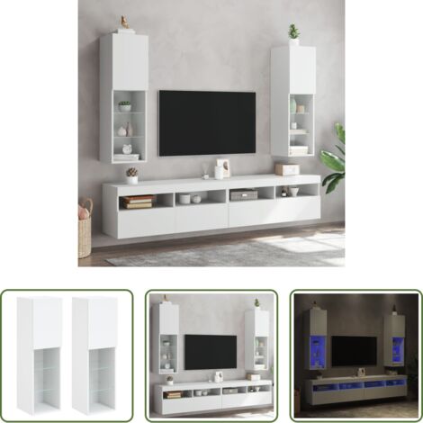 vidaXL Soporte de TV -  Muebles de TV con luces LED 2 uds blanco 30,5x30x102 cm