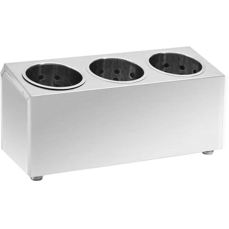 

vidaXL Soporte para cubiertos 3 rejillas acero inoxidable rectangular - Plateado