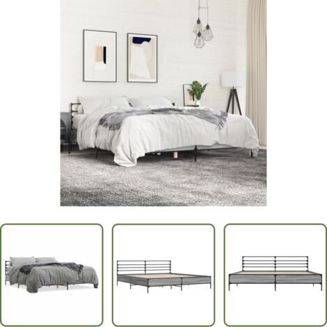 vidaXL Soporte para la espalda -  Estructura cama madera ingeniería metal gris Sonoma 200x200 cm