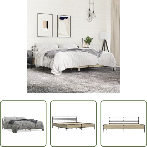 vidaXL Soporte para la espalda -  Estructura cama madera ingeniería metal roble Sonoma 200x200 cm