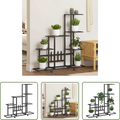vidaXL Soporte para macetas -  Soporte de flores con rueda de metal negro 94,5x25x92,5 cm