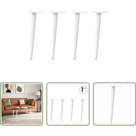 vidaXL Soporte para mesa -  Patas para mesa de centro cónicas (4 unidades), color blanco, 42-43 cm, acero