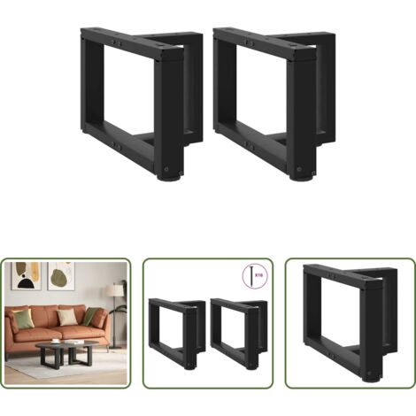 vidaXL Soporte para mesa -  Patas para mesa de centro en forma de T (2 unidades), color negro, 50 x 25 x (30-31) cm, acero