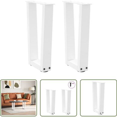 vidaXL Soporte para mesa -  Patas para mesa de centro en forma de V (2 unidades), color blanco, 38 x (42-43,3) cm, acero