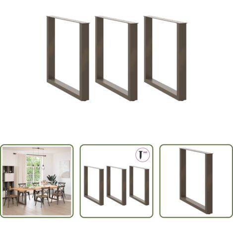 vidaXL Soporte para mesa - Patas para mesa de comedor en forma de U (3 unidades, acero natural, 80 x 72-73 cm)