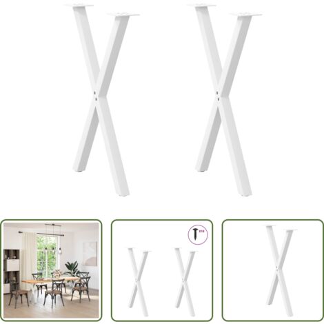 vidaXL Soporte para mesa -  Patas para mesa de comedor en forma de X (2 unidades), color blanco, 57 x (72-73) cm, acero